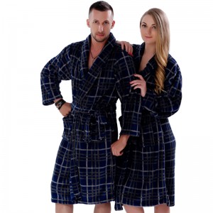 Couple Fleece Robe Striped Printed Pajama