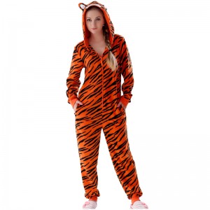 Women Microfiber Fleece Hooded Tiger Onesie Pajama Suit