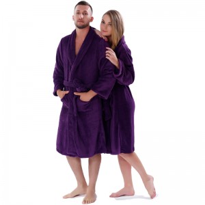 Adult Solid Color Fleece Robe Men Women Pajama Bathrobes