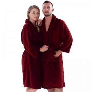 Adult Coral Fleece Robes Men Women Solid Color Bathrobes Couple Pajamas