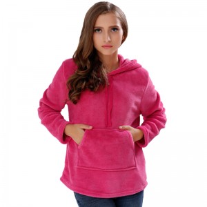 Women Solid Color Hot Pink Hooded Sweatshirt