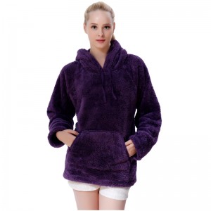 Women Snuggle Fleece Purple Hooded Pocket Sweatshirt