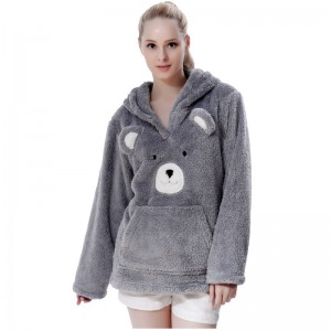 Women Snuggle Fleece Grey Embrodiery Hooded Sweatshirt