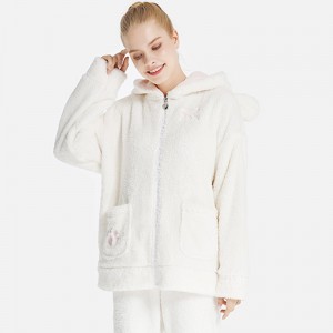 Women Snuggle Fleece Embroidery Hooded Pajamas Set