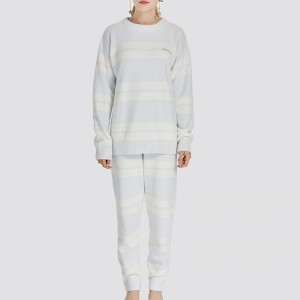 Women Stripe Elastic Microfiber Fleece Pajamas Set