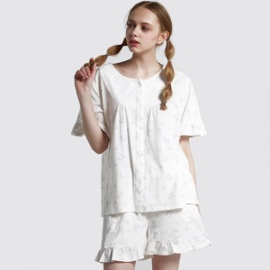 Women Printed Cotton-Spandex Single Jersey Pajamas Set