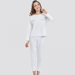 Women Position Printed Cotton-Spandex Single Jersey Pajamas Set