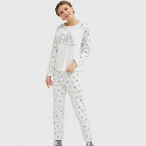 Women Lovely Printed Embroidery Single Jersey Pajamas Set
